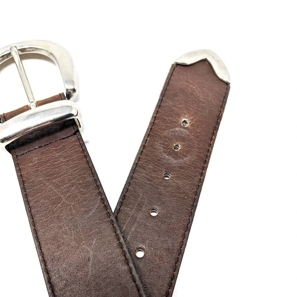 Arizona Belt Mens Large 30-34 Genuine Leather Brown Solid Thick Western USA - Picture 2 of 8